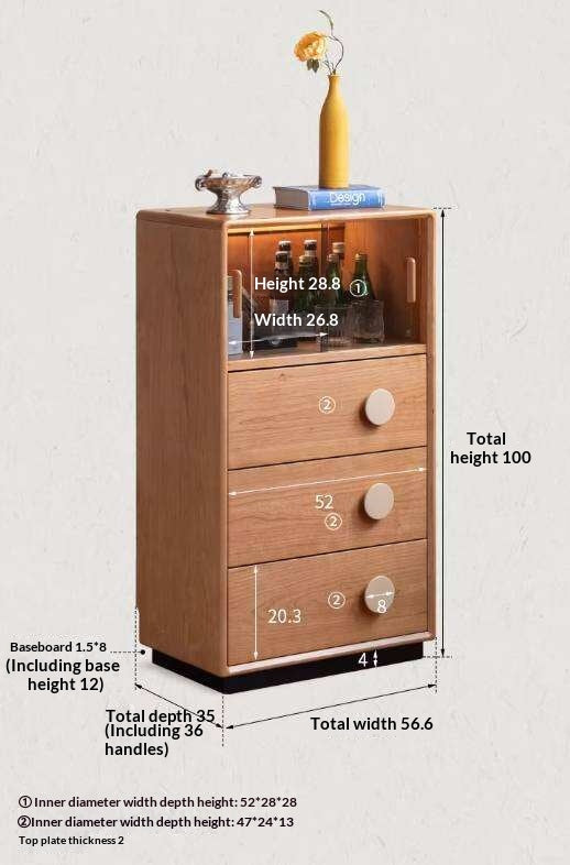 Cherry Solid Wood Side Cabinet with Drawer Storage and Antique Accents