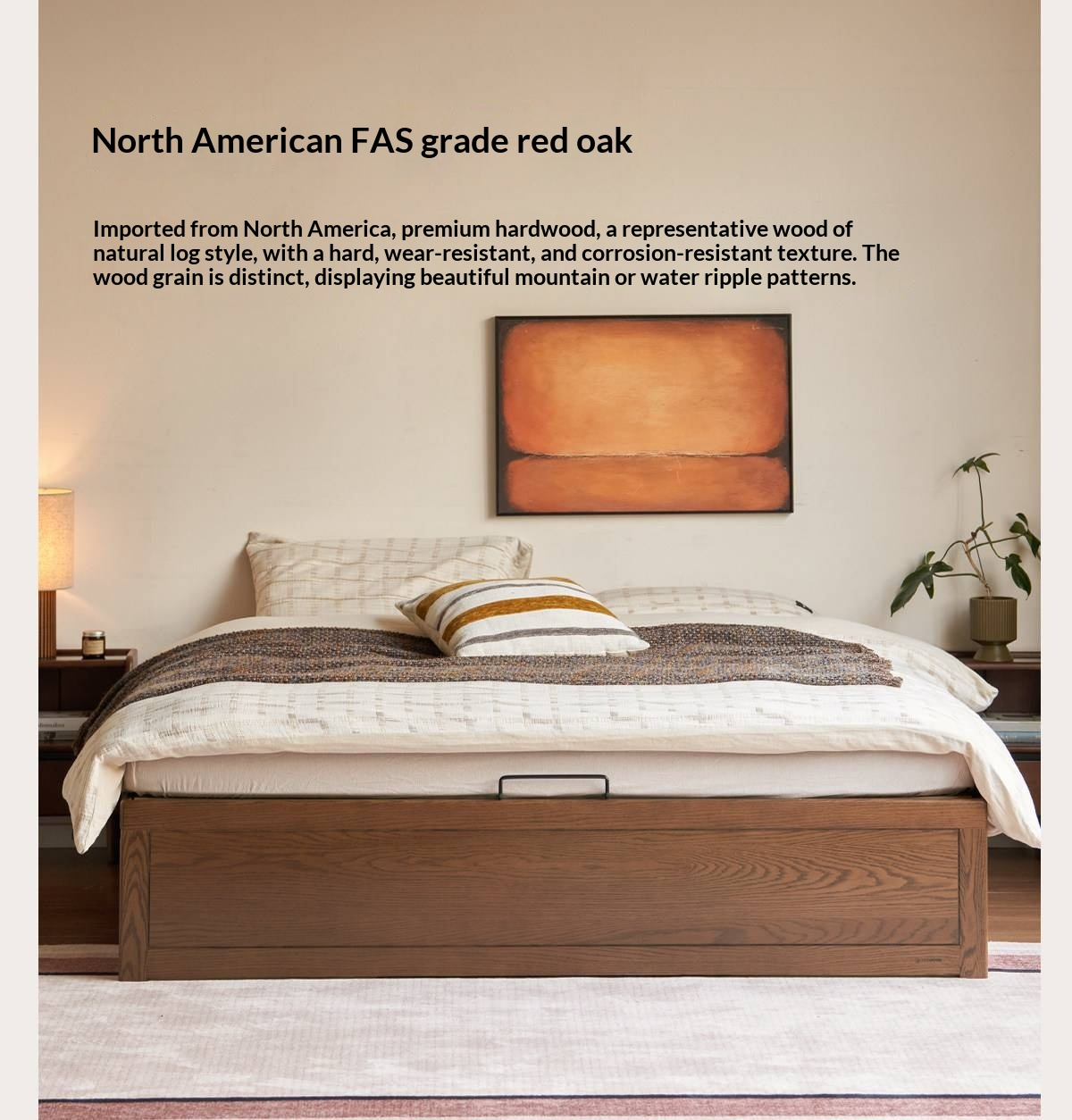 Oak Solid Wood Storage Platform Bed with Drawers, Walnut Color