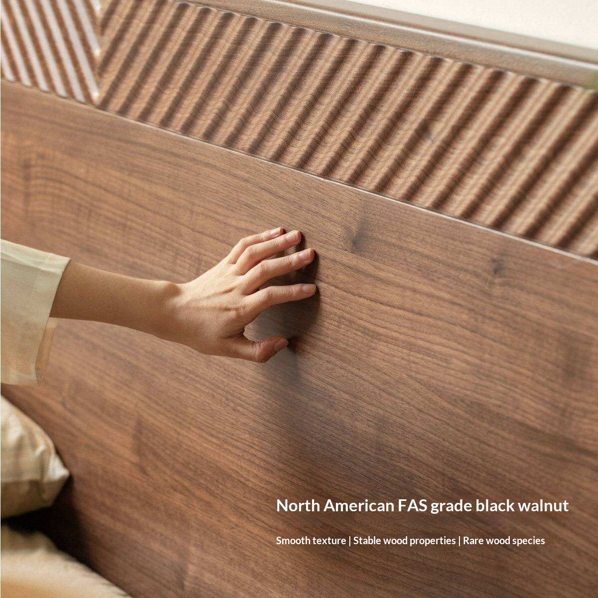 Black Walnut Solid Wood Platform Bed with Grooved Panel Headboard Accent