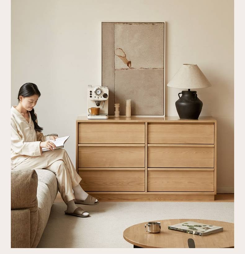 Ash, Oak Solid Wood Wabi-sabi Style Chest Of Drawers