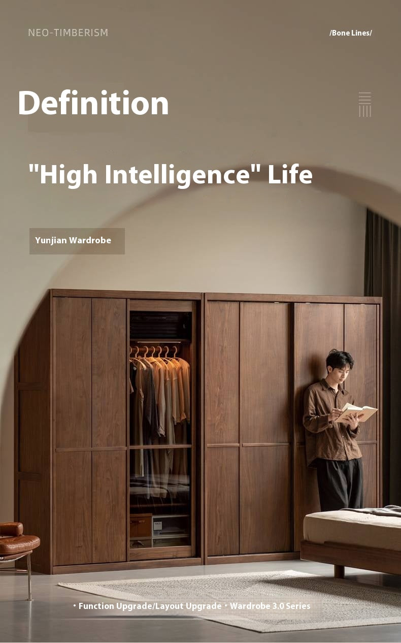 Black Walnut Solid Wood Italian Luxury Sliding Door Wardrobe