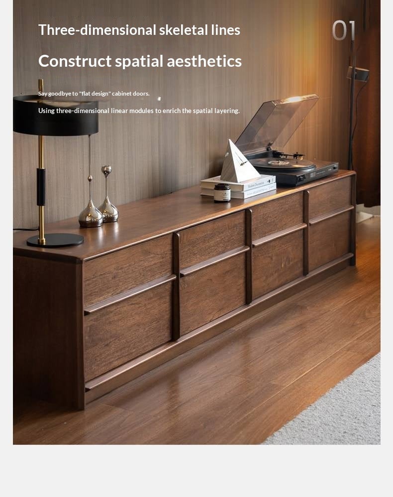 Sandalwood Solid Wood Low Profile TV Console with Fluted Panels