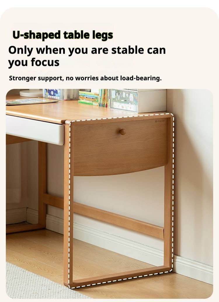 Beech Solid Wood Bookshelf Integrated Children's Desk.