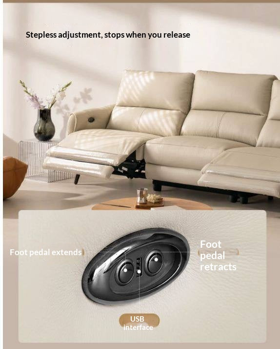 Genuine Leather Power Reclining Sofa with Wall-Hugger Track Arms