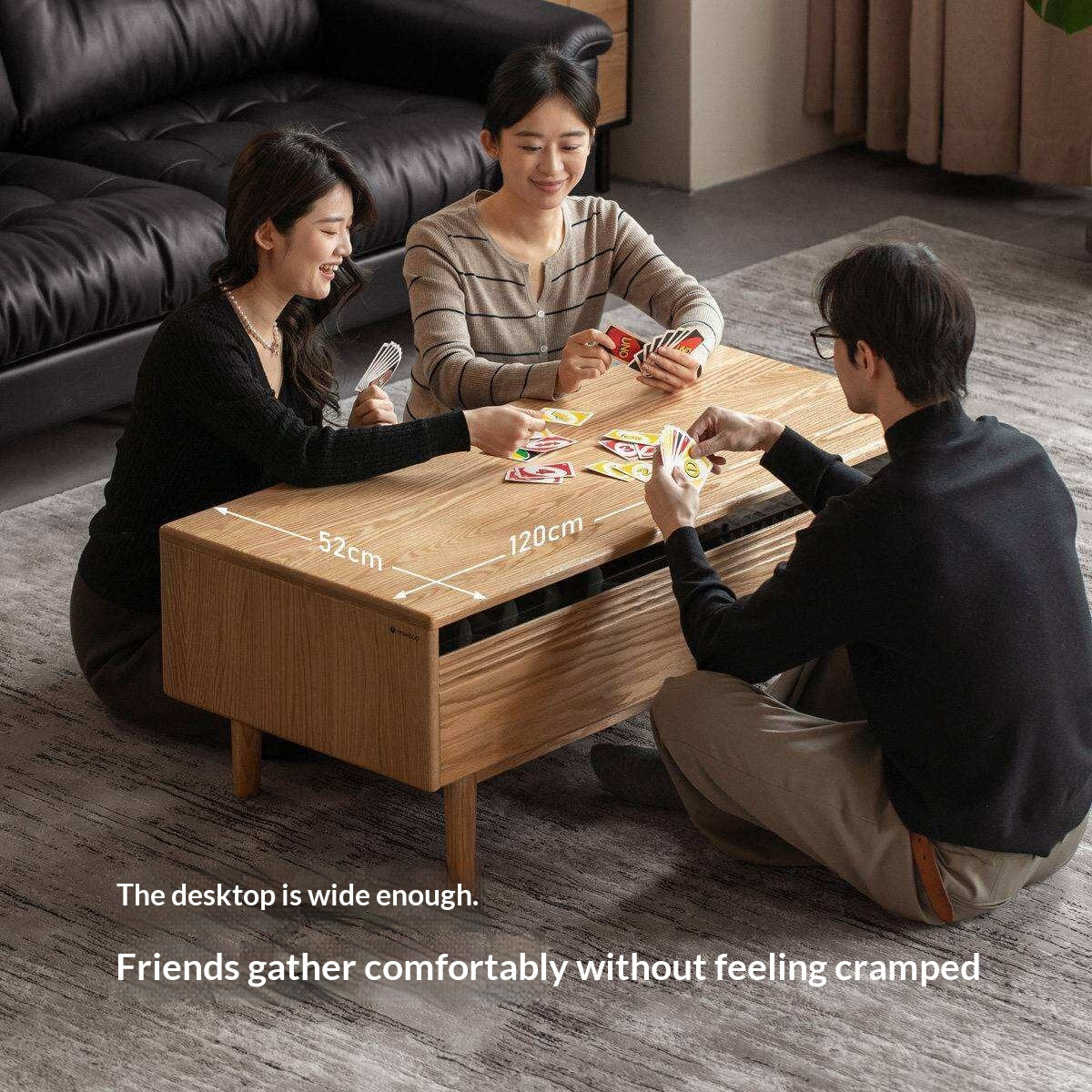 Oak Solid Wood Coffee Table with Integrated Drawer Storage