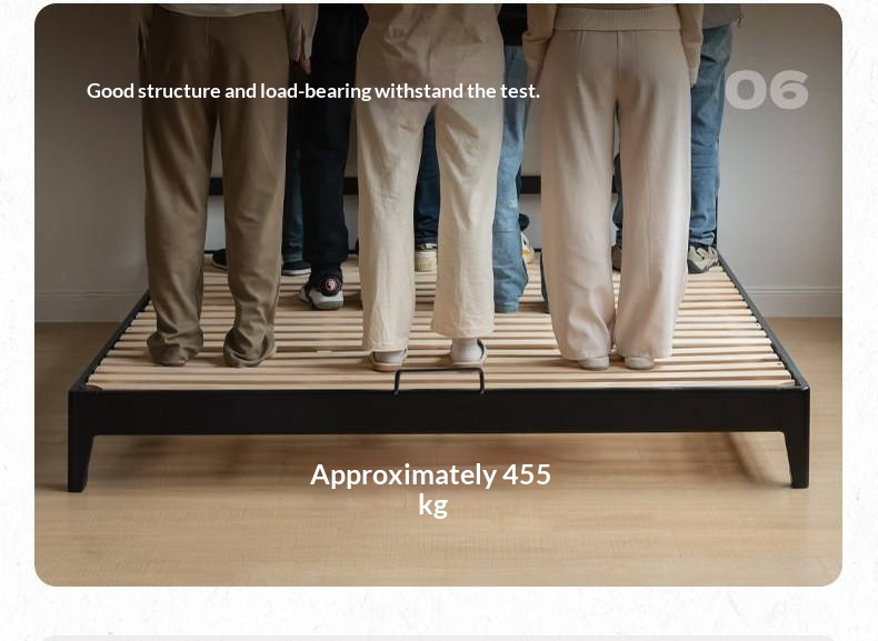 Rubberwood Solid Wood Bed — Modern Minimalist Design with Black Soft Headboard