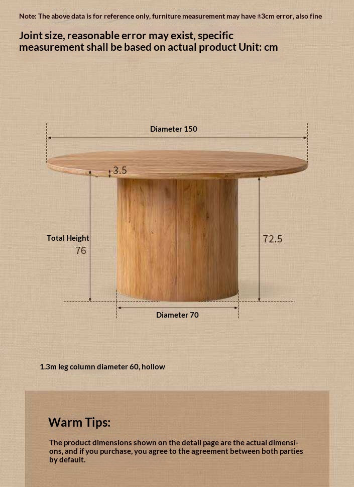Elm Solid Wood Round Dining Table with Modern Minimalist Design