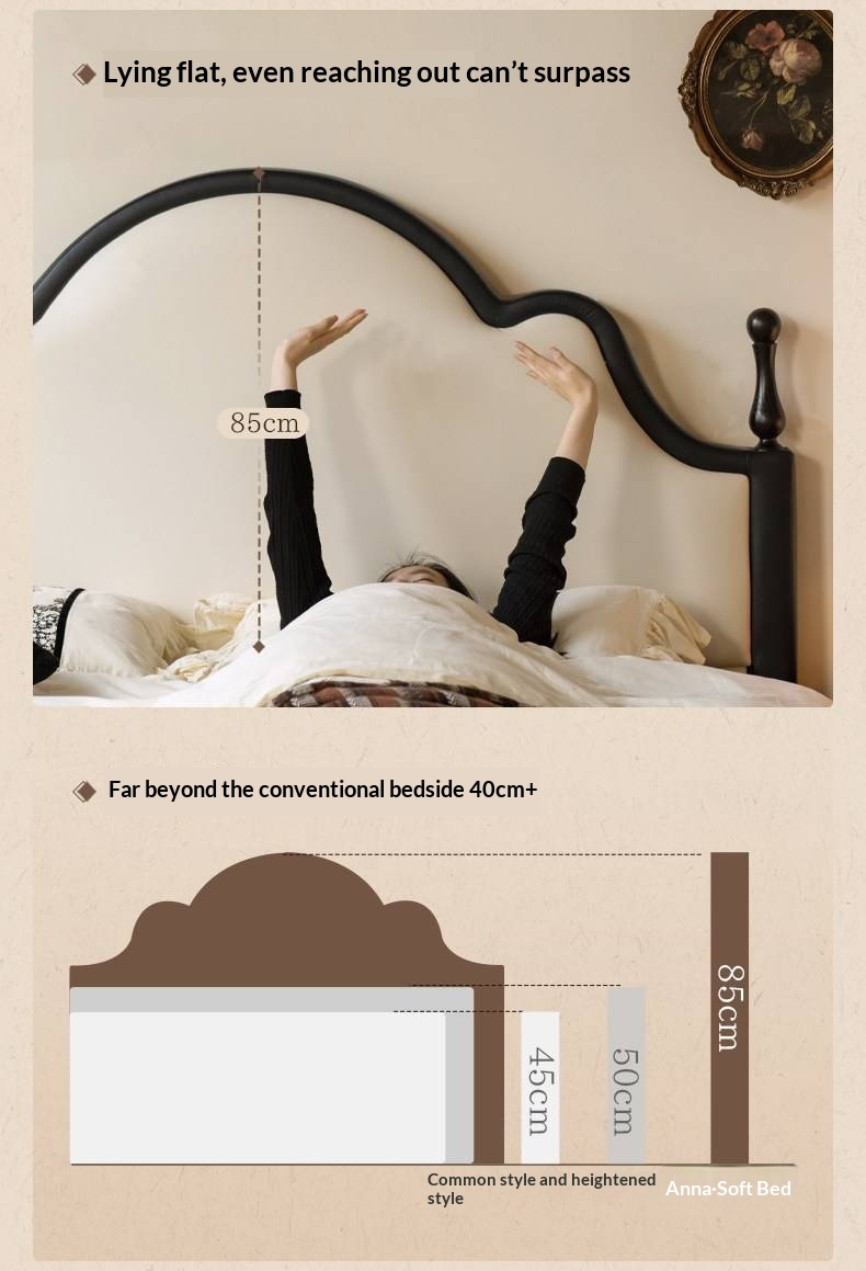 Eco-Friendly Cloud Leather Bed — French Retro Style Upholstered Fabric Bed