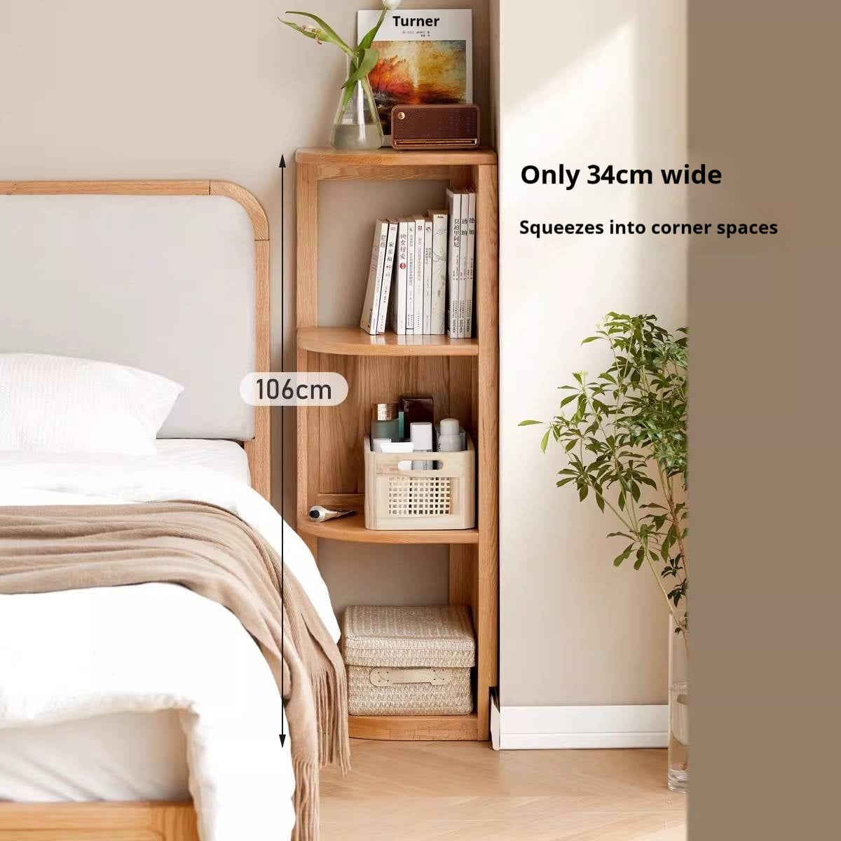 Solid Rubberwood, Oak, Ash Solid Wood Triangle Corner Bookshelf with Multi-Layer Shelving