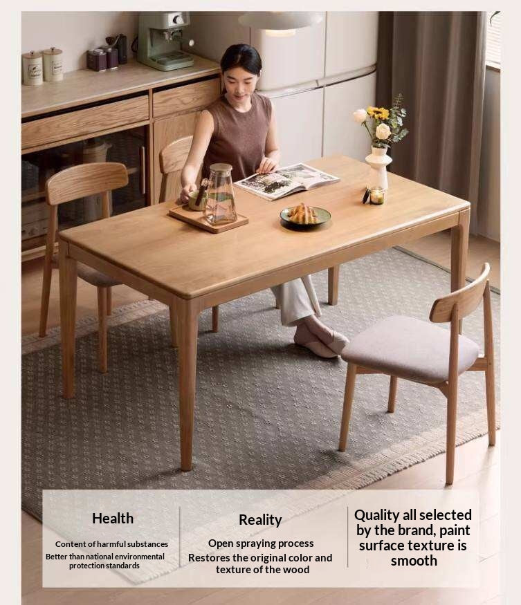 Oak Solid Wood Dining Table with Rectangular Top and Clean Lines