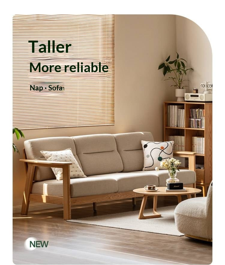 Ash Solid Wood Sofa with Slatted Base and Exposed Frame Arms