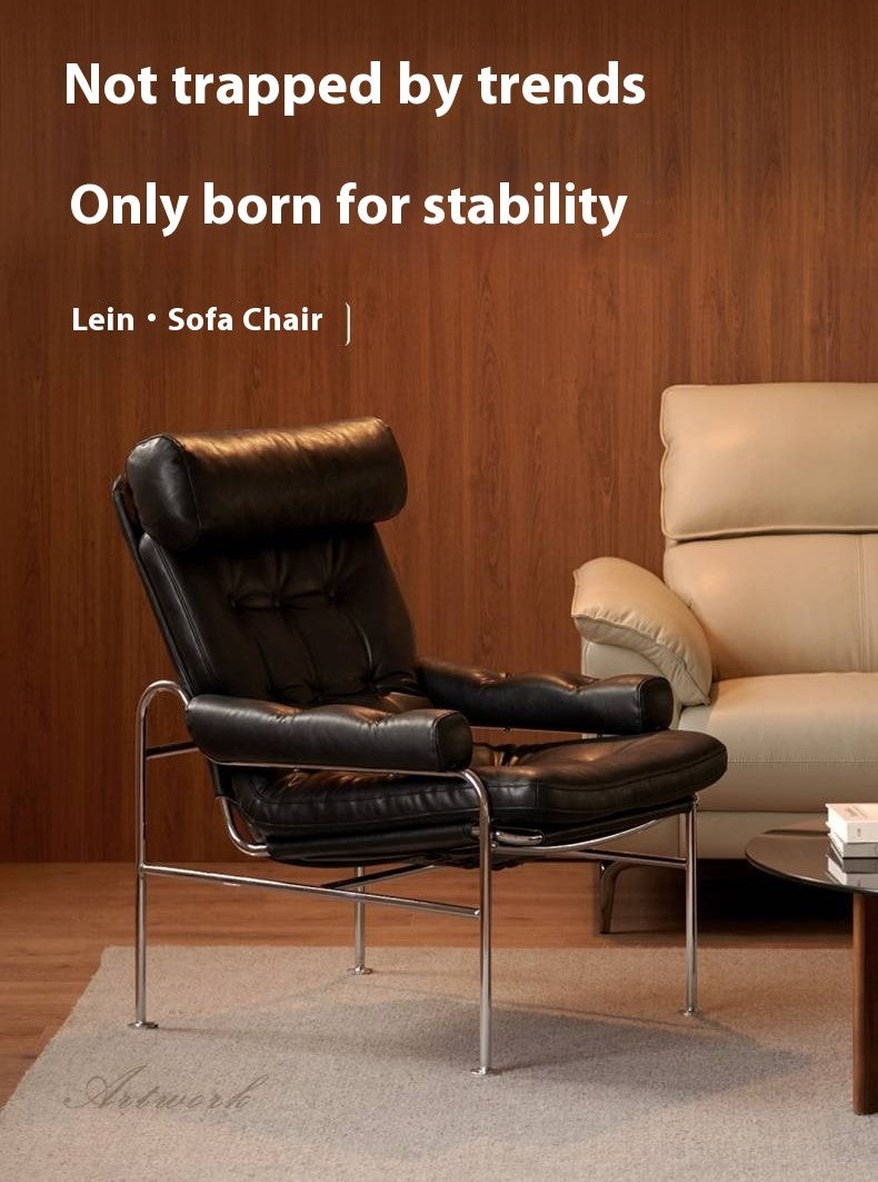Bauhaus-Style Retro Armchair in Vintage Oil-Wax PU Leather