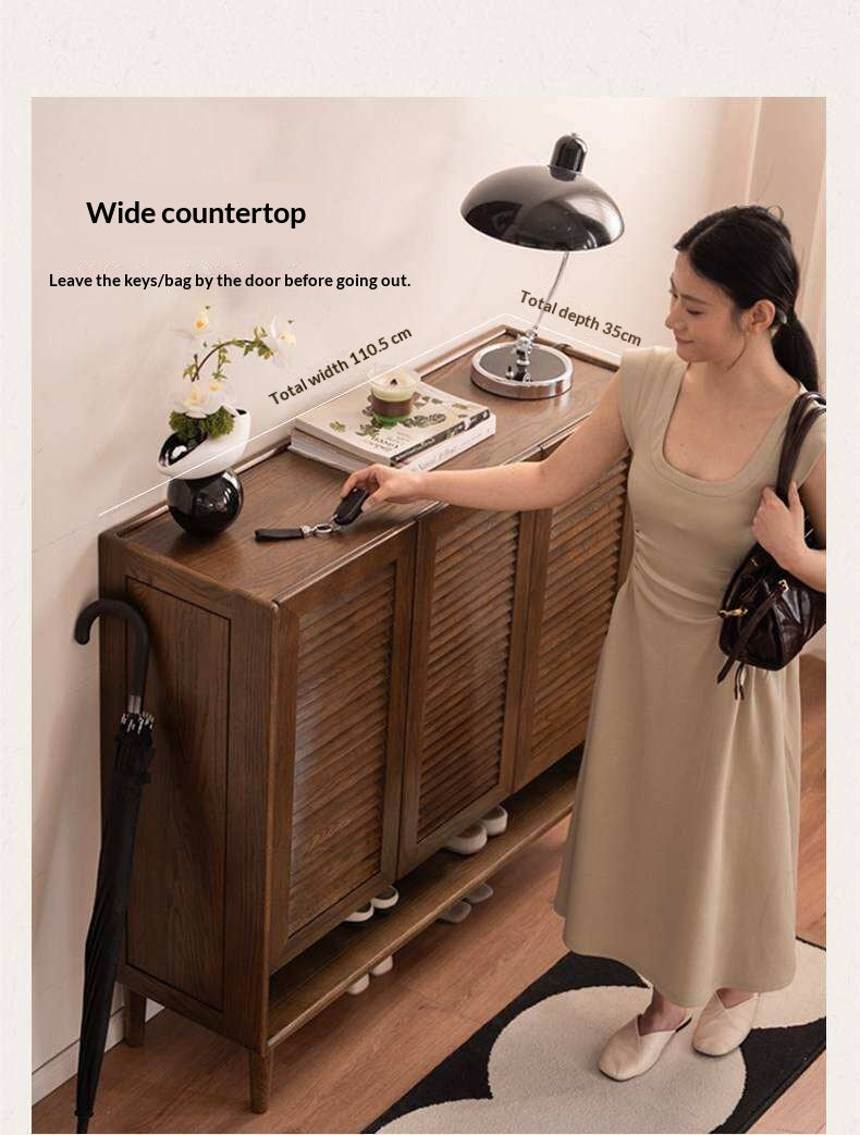 Oak Solid Wood, Rubberwood Solid Shoe Cabinet Entryway Storage Organizer Large Capacity