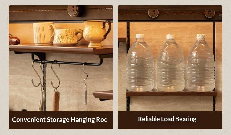 Black Walnut Solid Wood Buffet Cabinet with Retro Style and Rock Board Surface