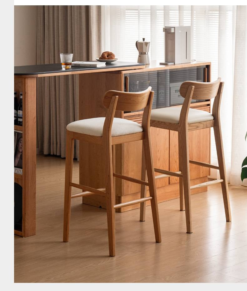 Set 3 pcs Cherry, Ash Solid Wood Modern Bar Stool, Height Chair for Kitchen Island