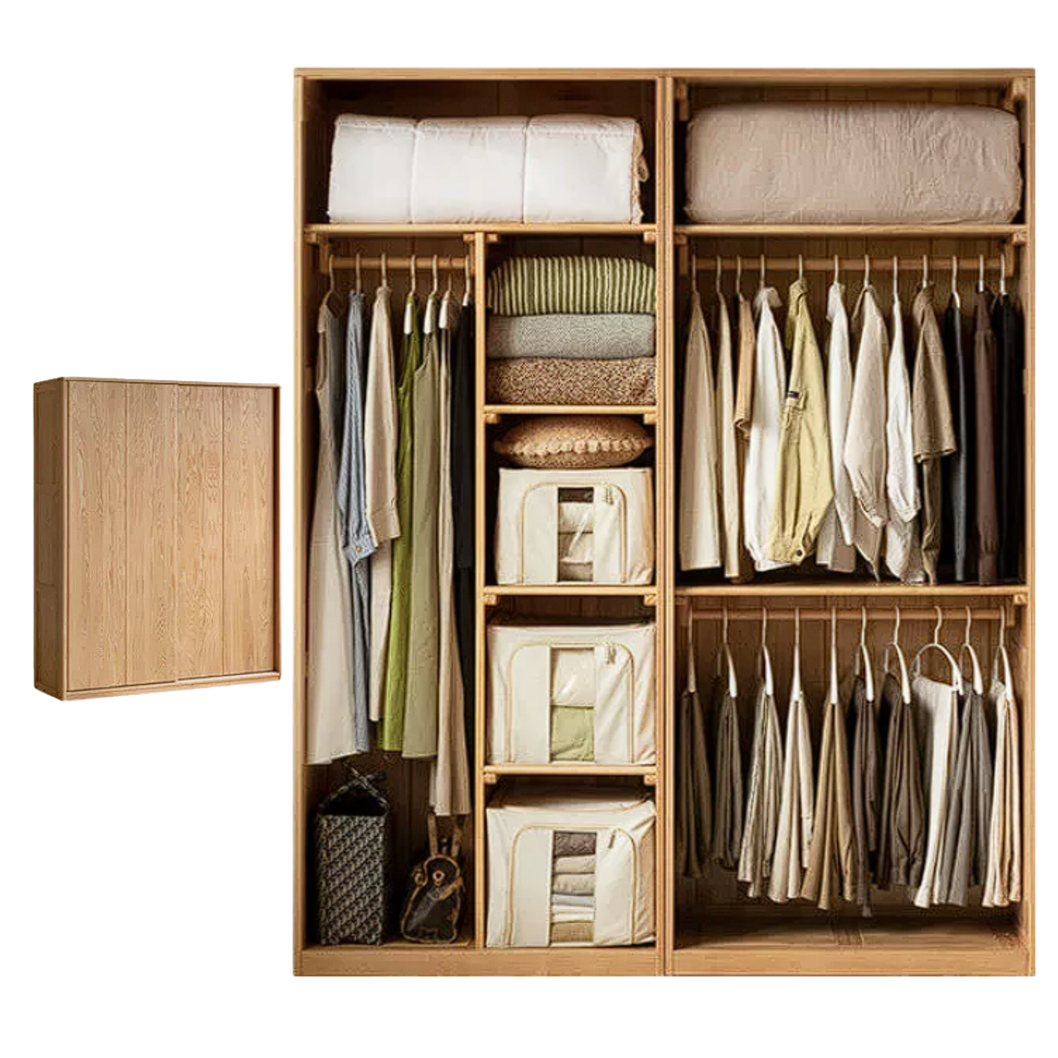 Oak Solid Wood Modern Storage Wardrobe with Casual Style