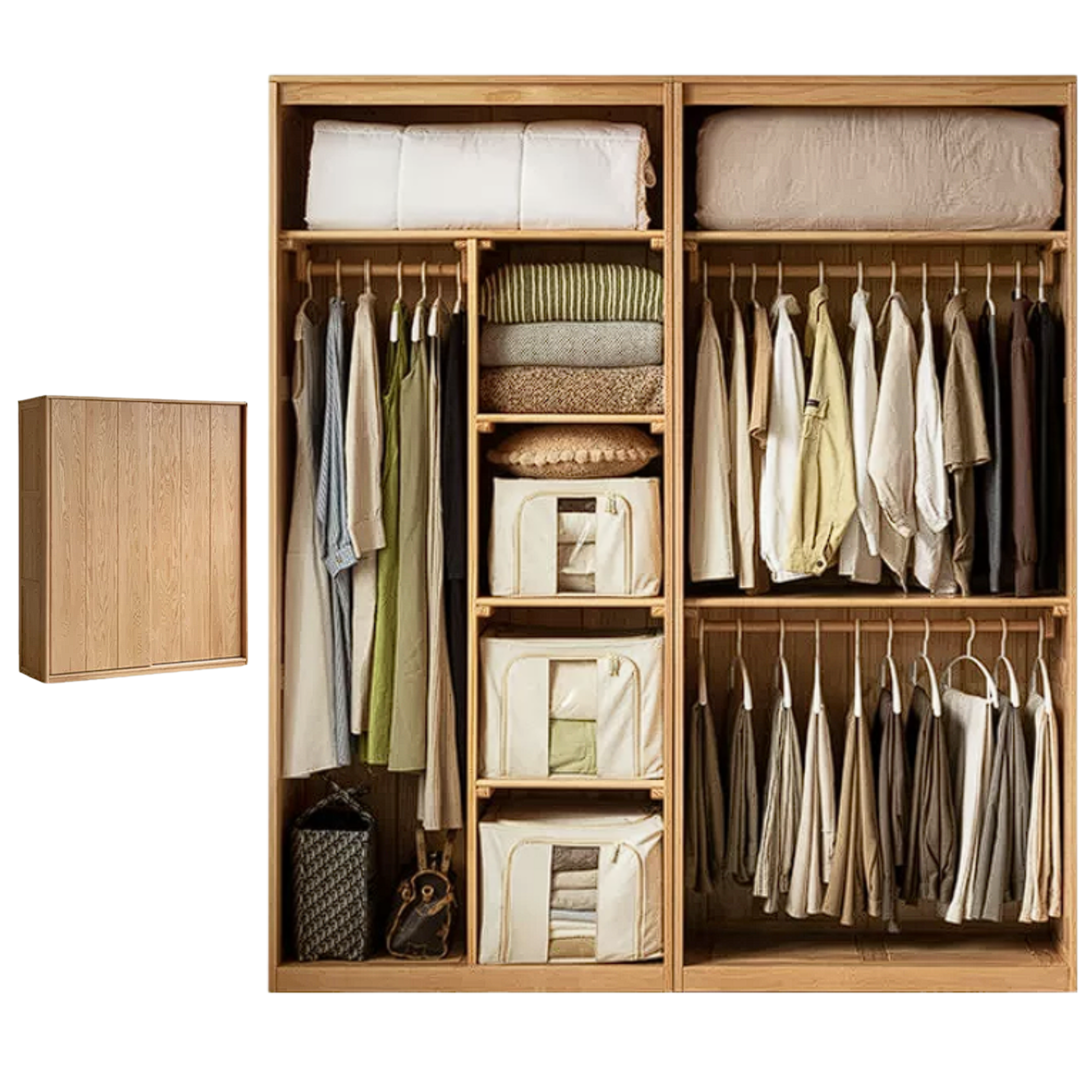Oak, Ash Solid Wood Wardrobe With Sliding Doors