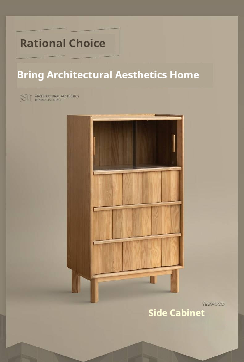 White Ash Solid Wood Side Cabinet with Modern Minimalist Design