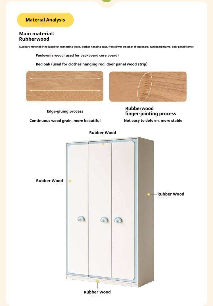 Solid RubberWood Kids Modular Wardrobe Closet with Multi-Size Storage Options