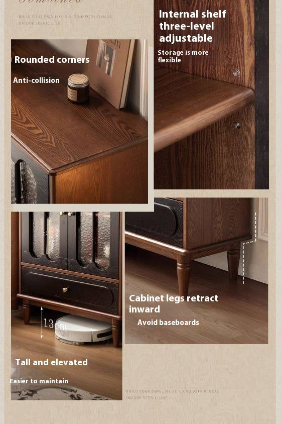 Ash Solid Wood French Retro Side Cabinet.