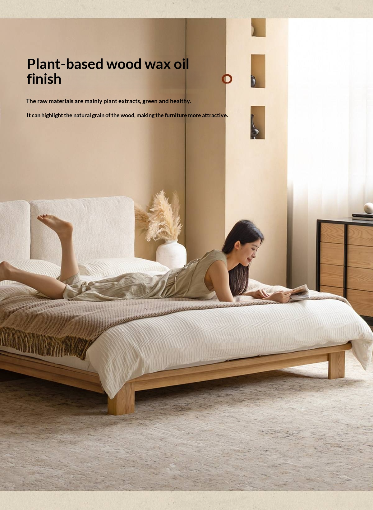 Ash Solid Wood Platform Bed with Split Panel Upholstered Headboard