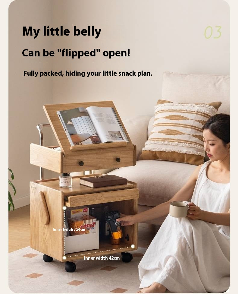 Ash Solid Wood Modern Style Mobile Side Table