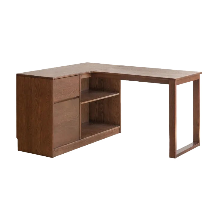 Oak Solid Wood Desk Bookshelf Integrated Corner Table