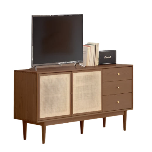 Oak Solid Wood Rattan Modern TV Cabinet.