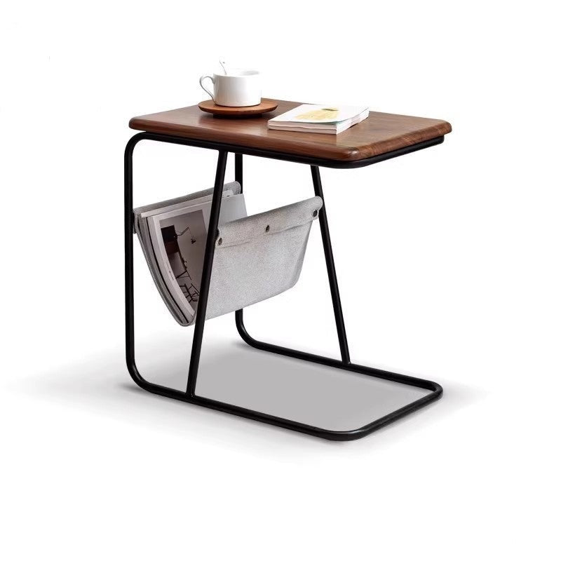 Black Walnut, Oak Solid Wood C-shaped Iron Side Table