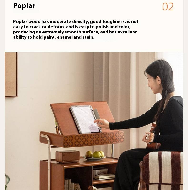 Poplar Solid Wood French Medieval Style Mobile Side Table