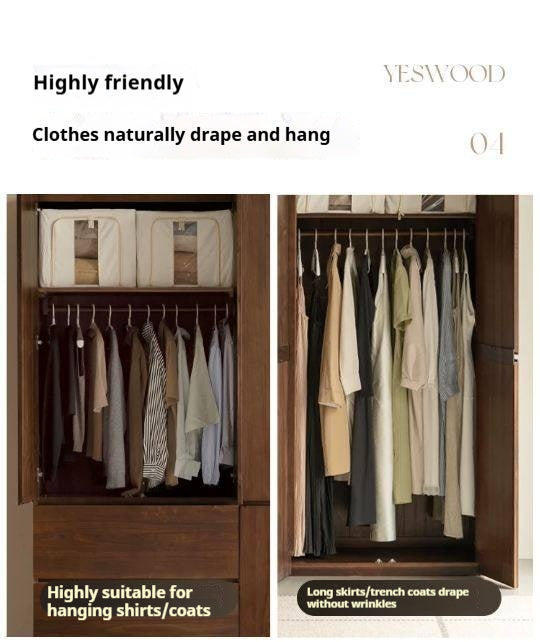 Black Walnut Solid Wood Wardrobe with Italian Style and Storage Cabinet