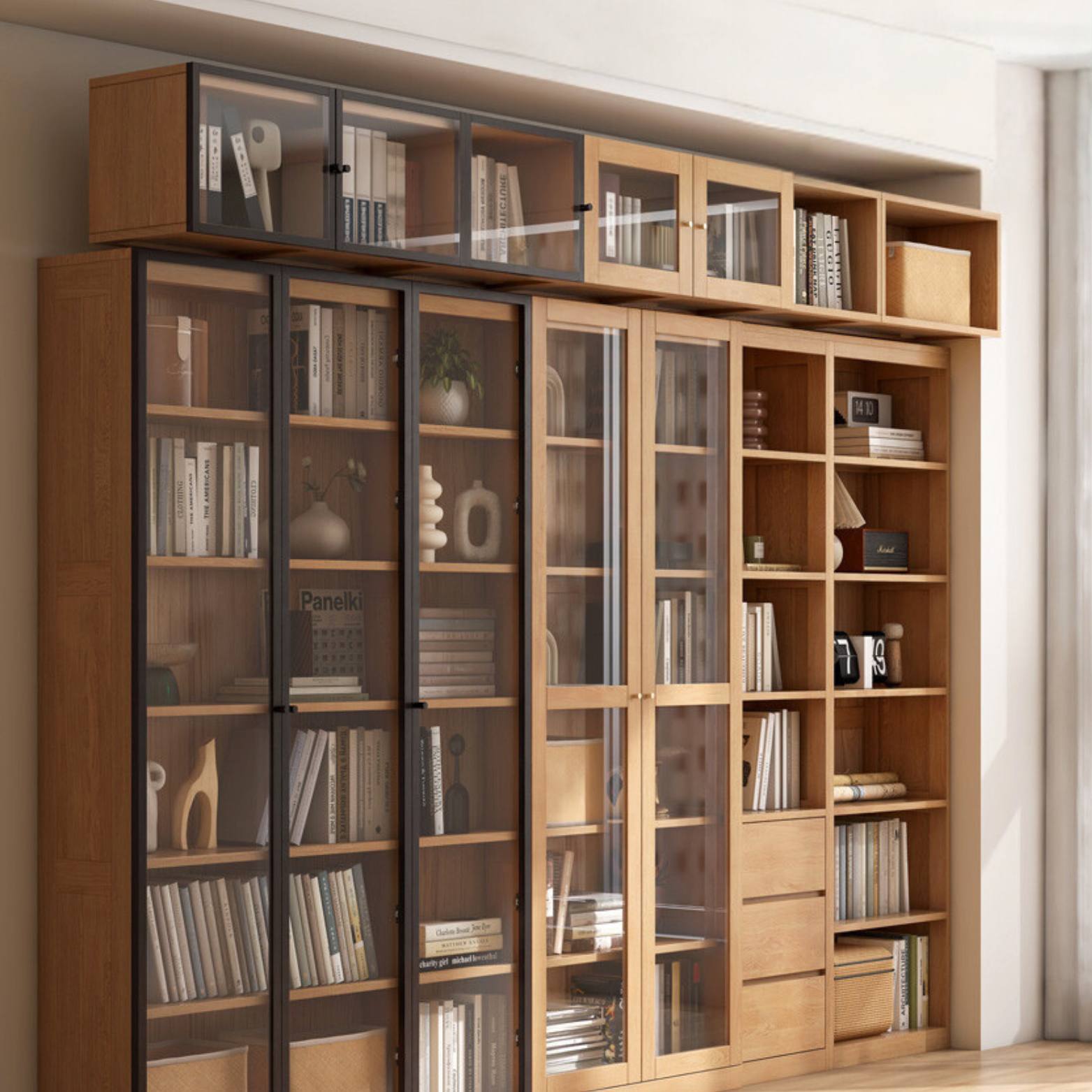 Oak, Cherry, Black Walnut Solid Wood Top Cabinet Combination Bookcase