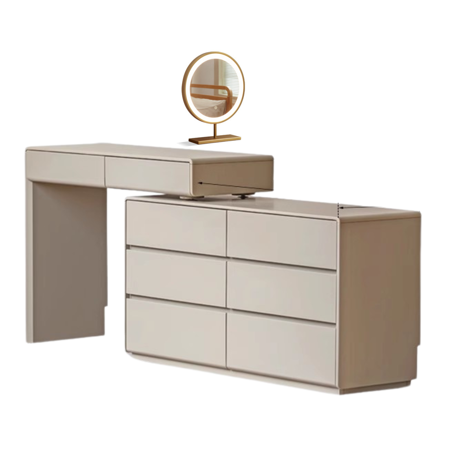 Poplar Solid Wood, Solid Rubberwood L-Shape Dressing Table