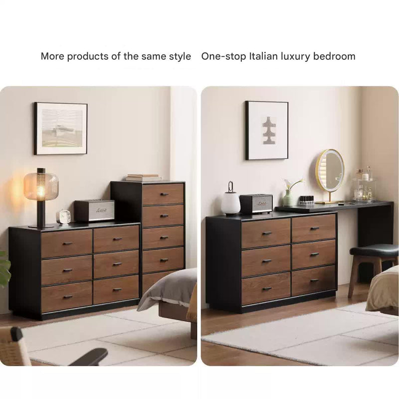 Black Walnut + Oar Solid Wood Two-Tone 2-Drawer Nightstand with Black Legs and Bar Pulls