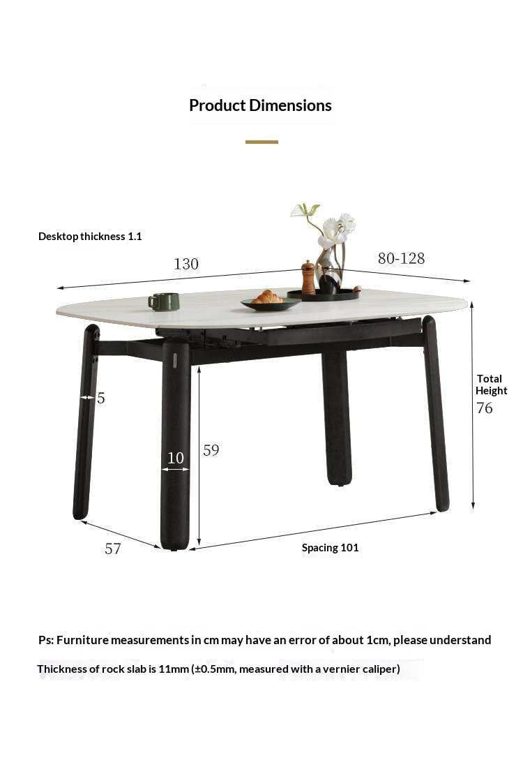 Solid RubberWood Extendable Dining Table with Marble-Look Stone Top and Rounded Corners