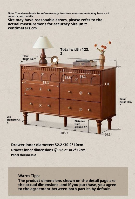 Poplar Solid Wood Medieval Style French Retro Six-Drawer Chest