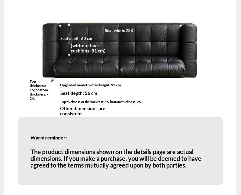 Genuine Leather Biscuit Tufted Sofa with Track Arms
