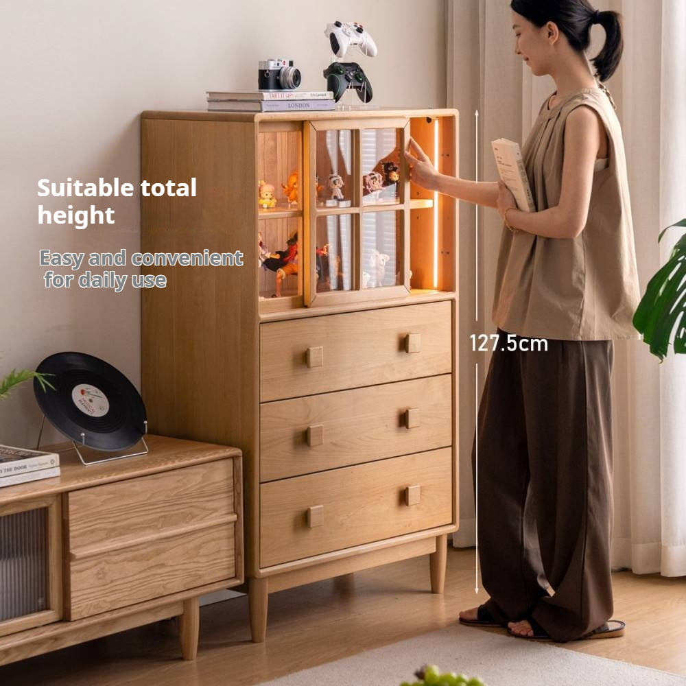 Beech Solid Wood Modern Simple with Light Storage Cabinet.