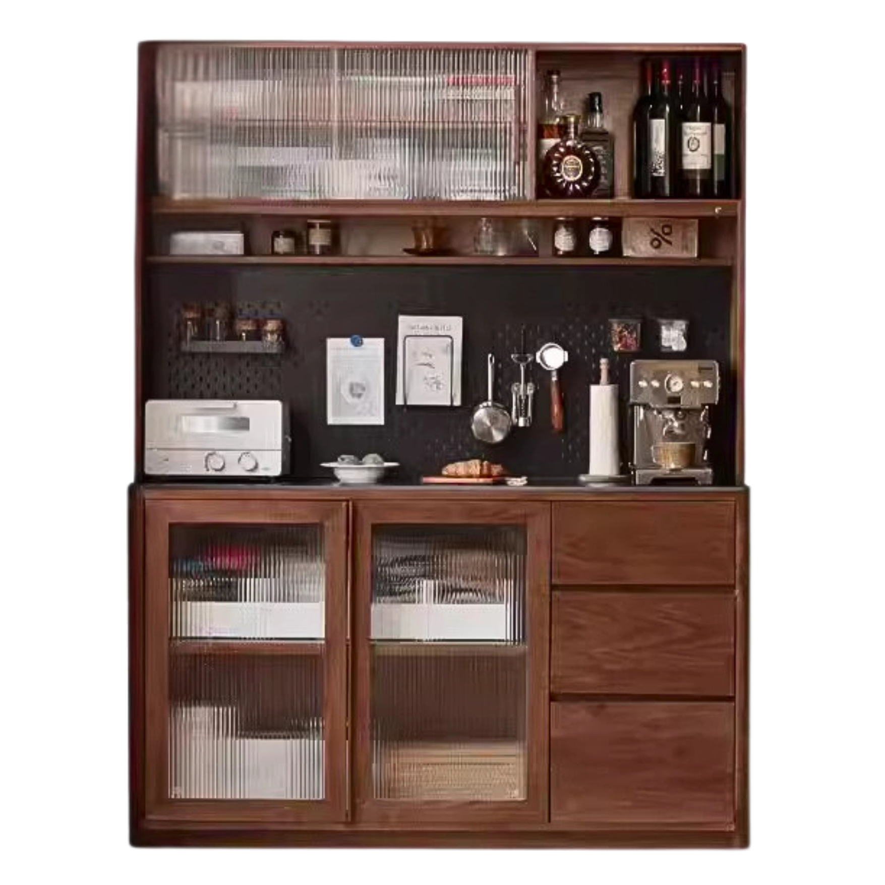 Black Walnut, Ash, Sandalwood Solid Wood Sideboard Hole Storage