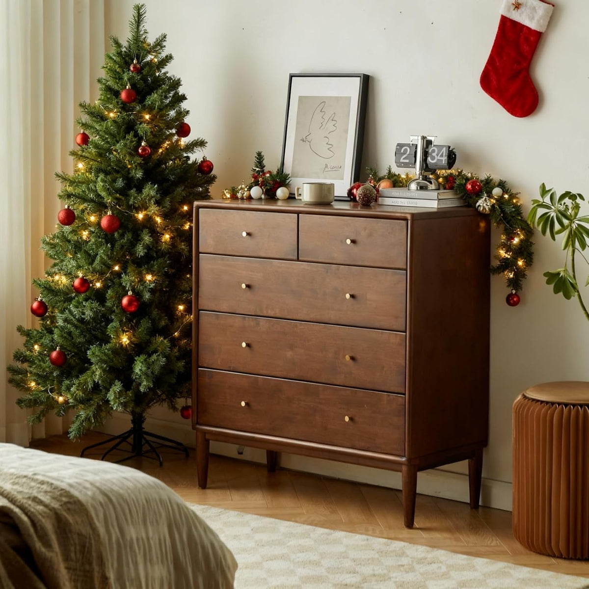 Oak Solid Wood, Rubber Wood Chest of Drawers