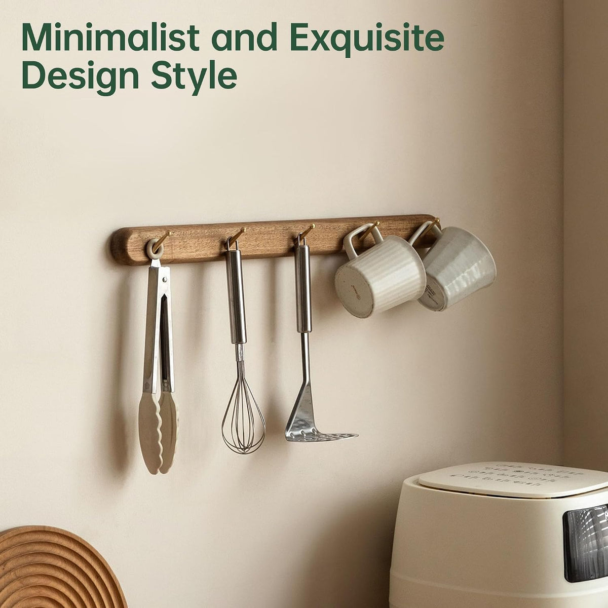 Beech Solid Wood Wall Mounted Coat Rack with 5 Hooks