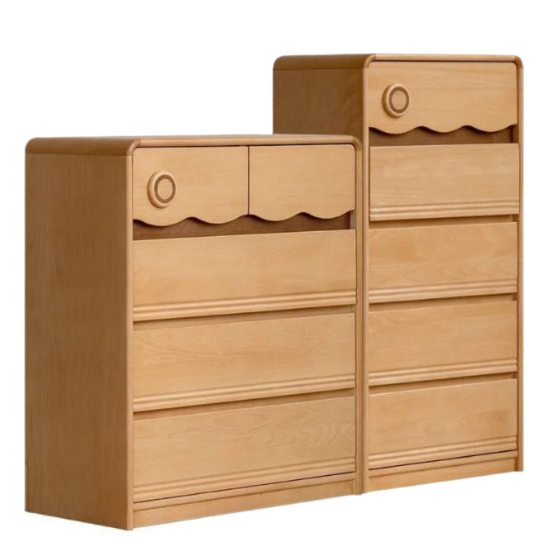 Beech Solid Wood, Solid RubberWood Scalloped Kids Dresser with Round Knobs