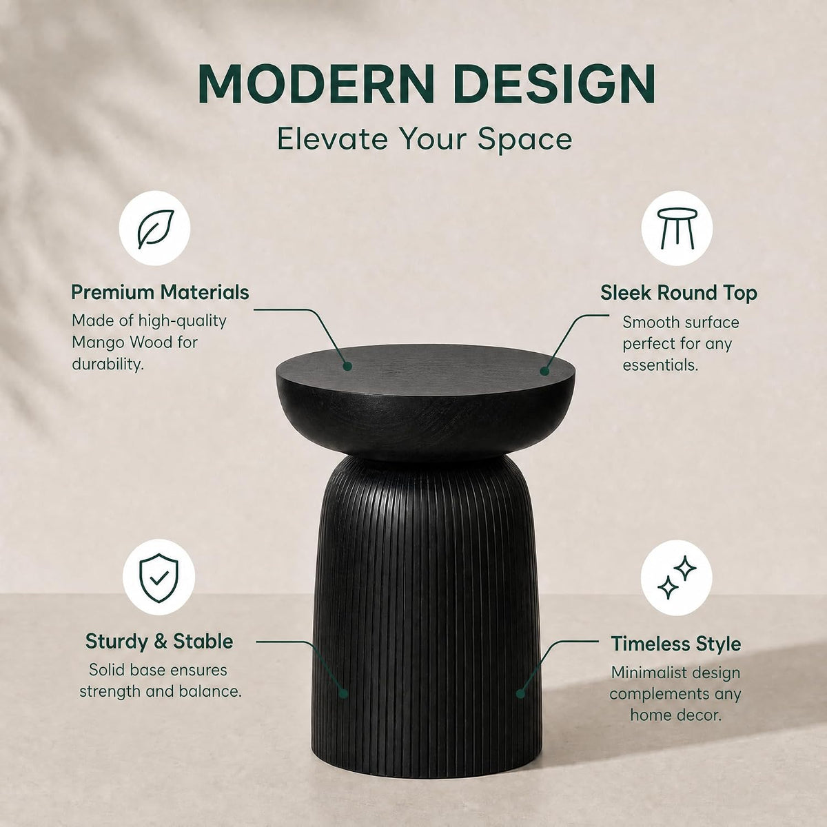 Mango Solid Wood Sculptural Side Table with Carved Legs