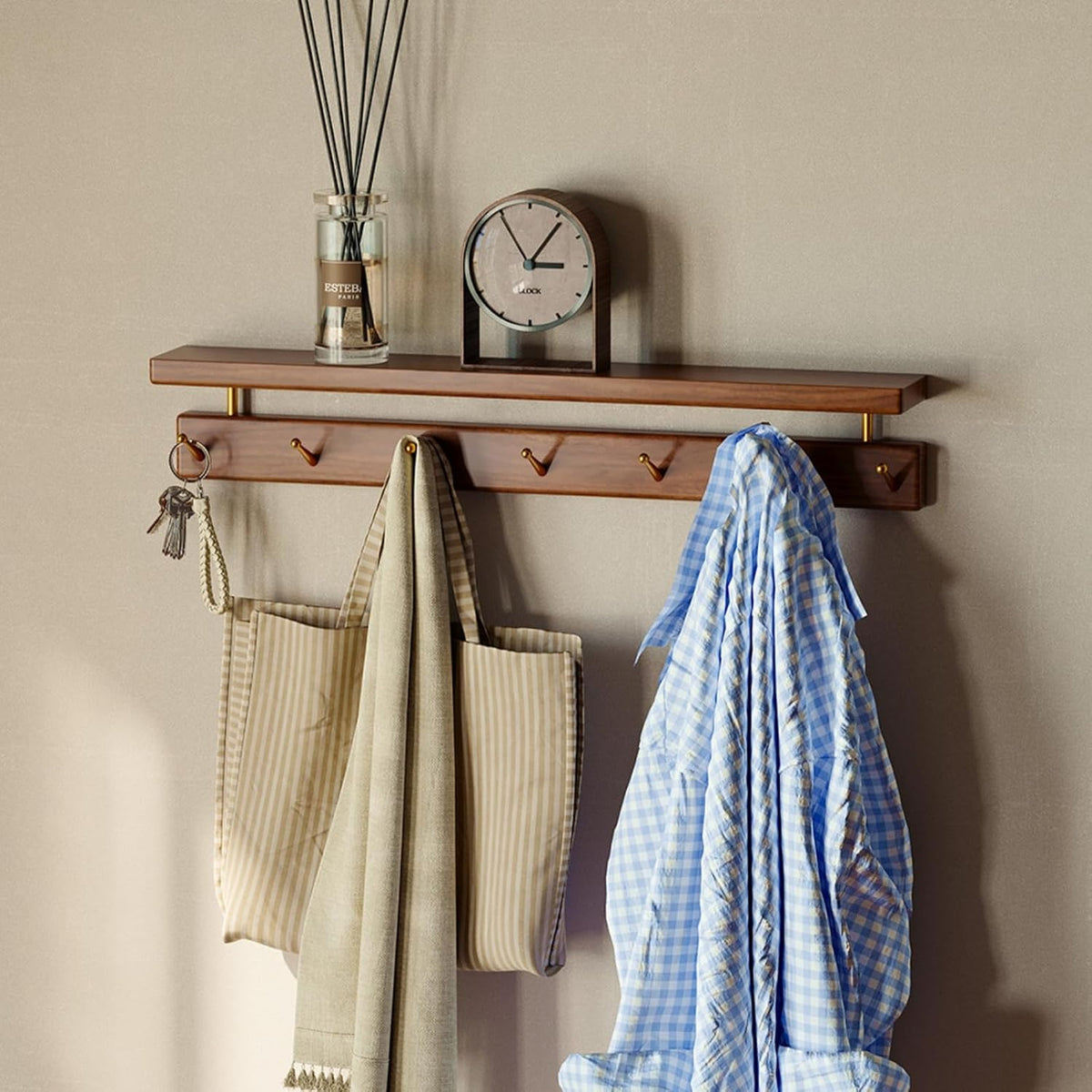 Beech Solid Wood Wall Mounted Coat Rack with Shelf