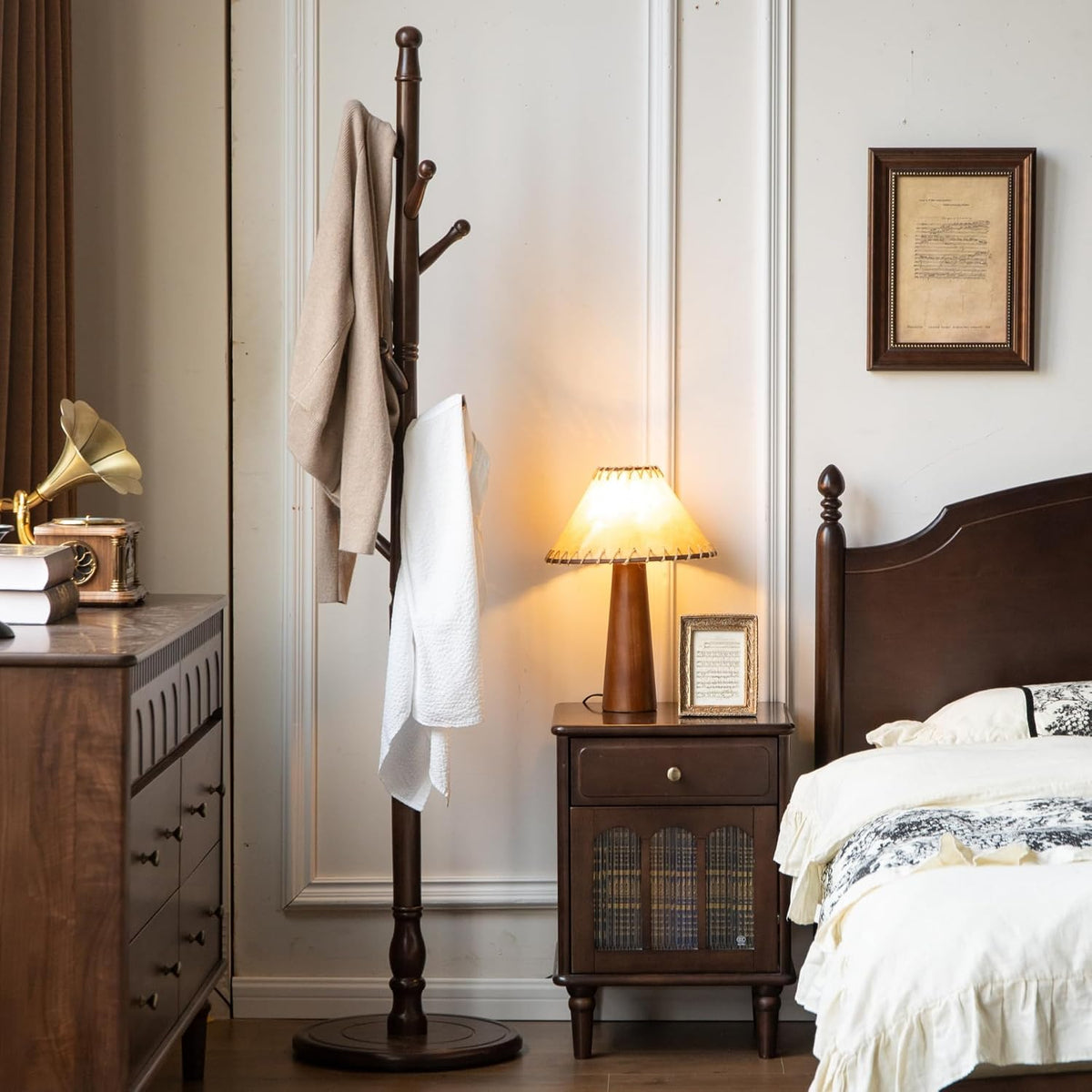 Solid Rubberwood Coat Rack Stand with 8 Hooks