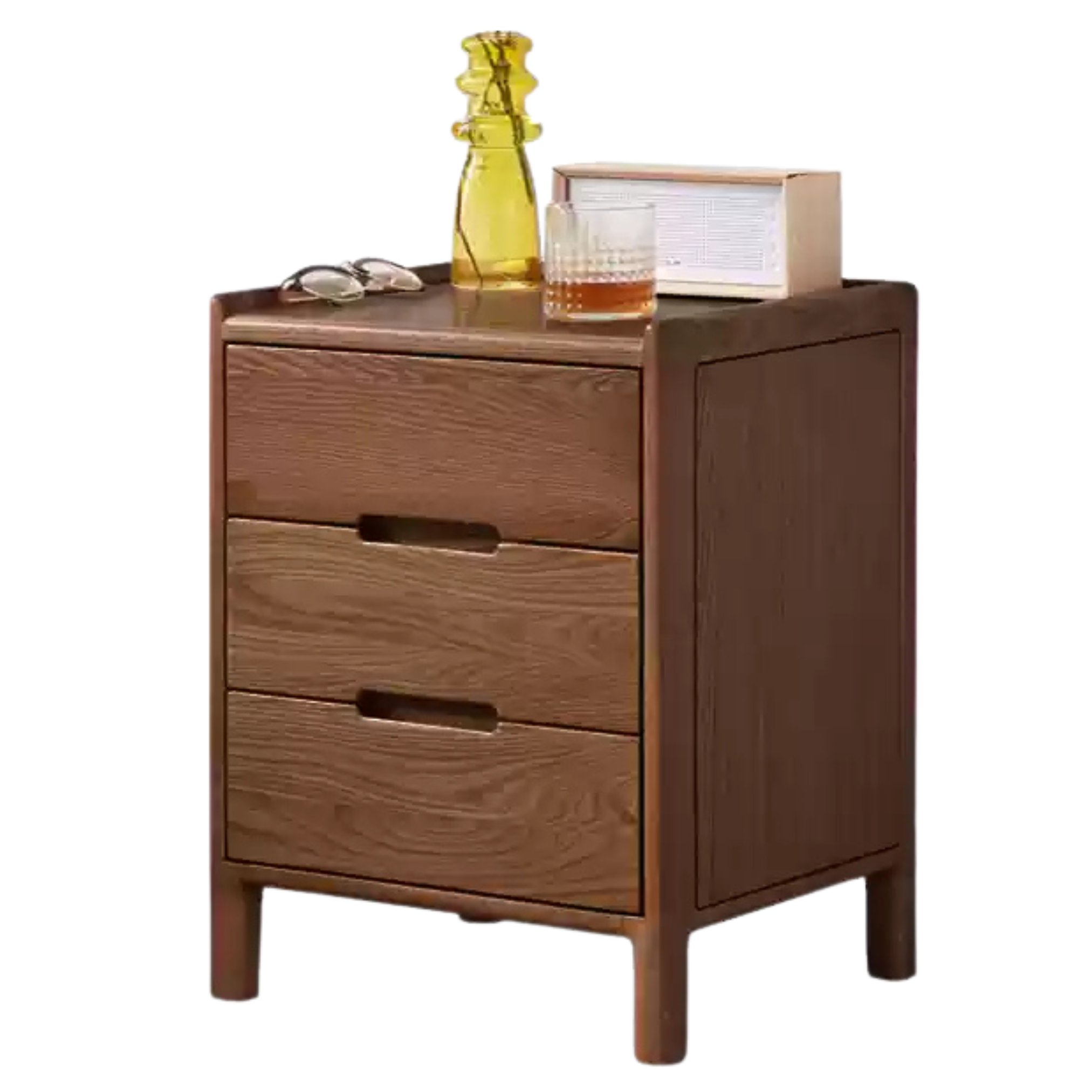 Oak Solid Wood, Solid Rubberwood Nordic Modern Nightstand.
