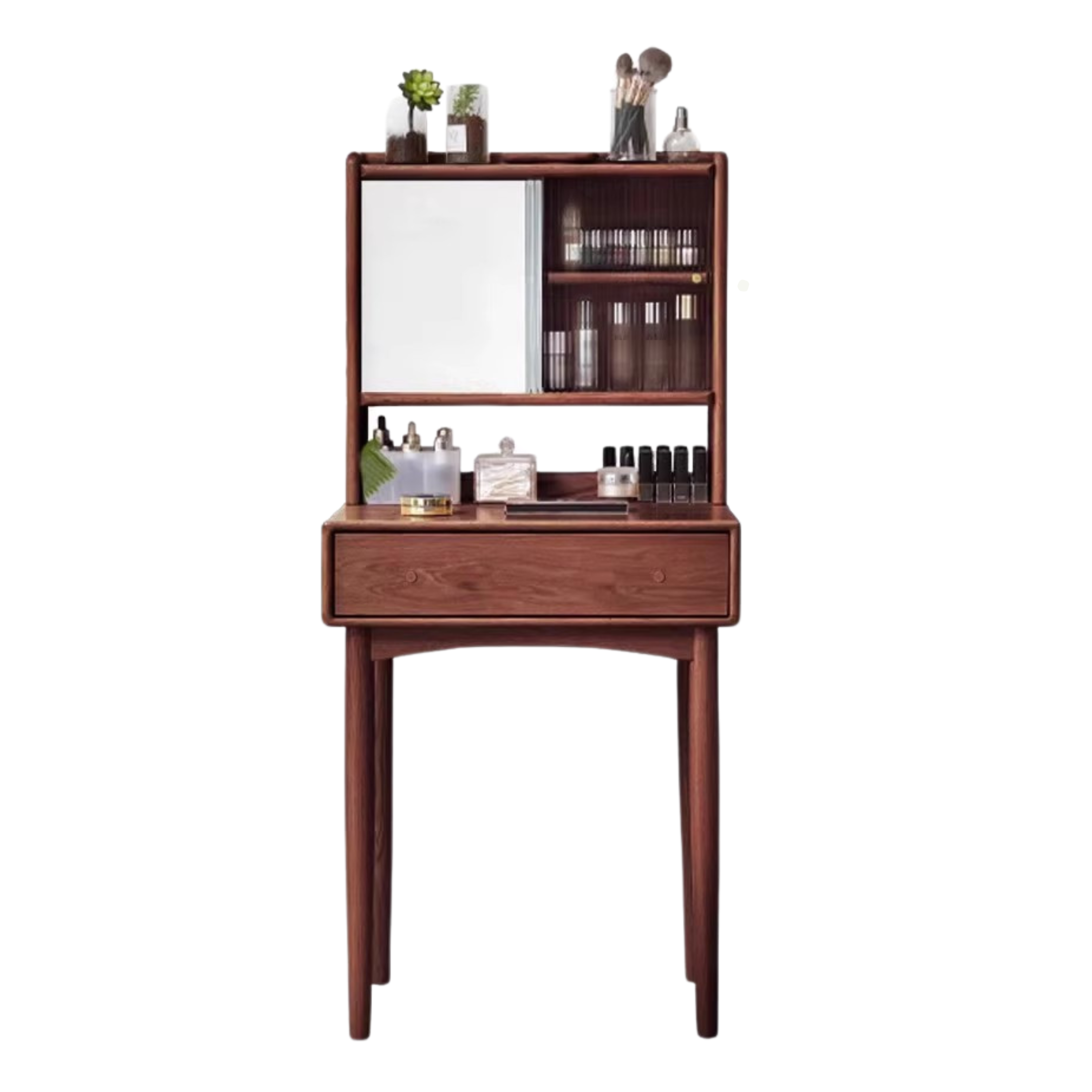 Oak Solid Wood, Solid Rubberwood Vanity Table Hidden Makeup Mirror.