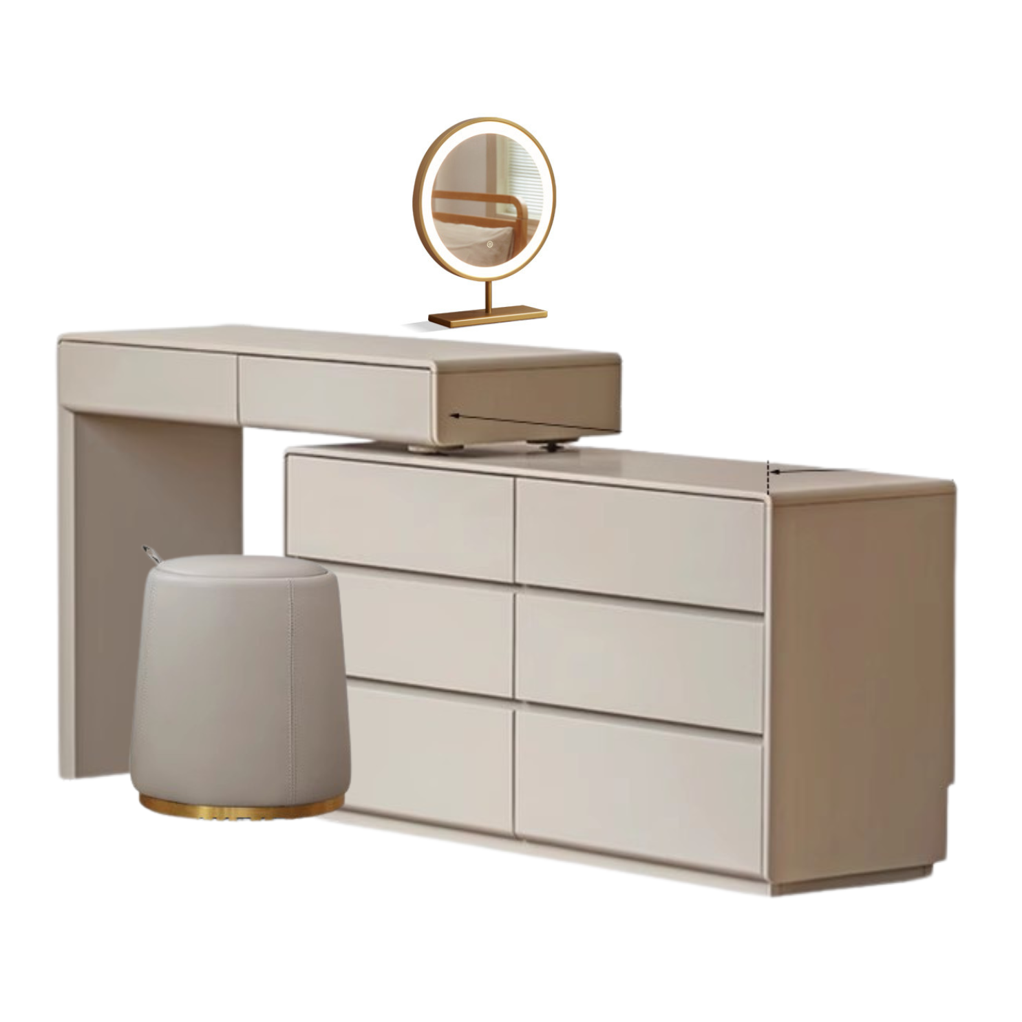 Poplar Solid Wood, Solid Rubberwood L-Shape Dressing Table
