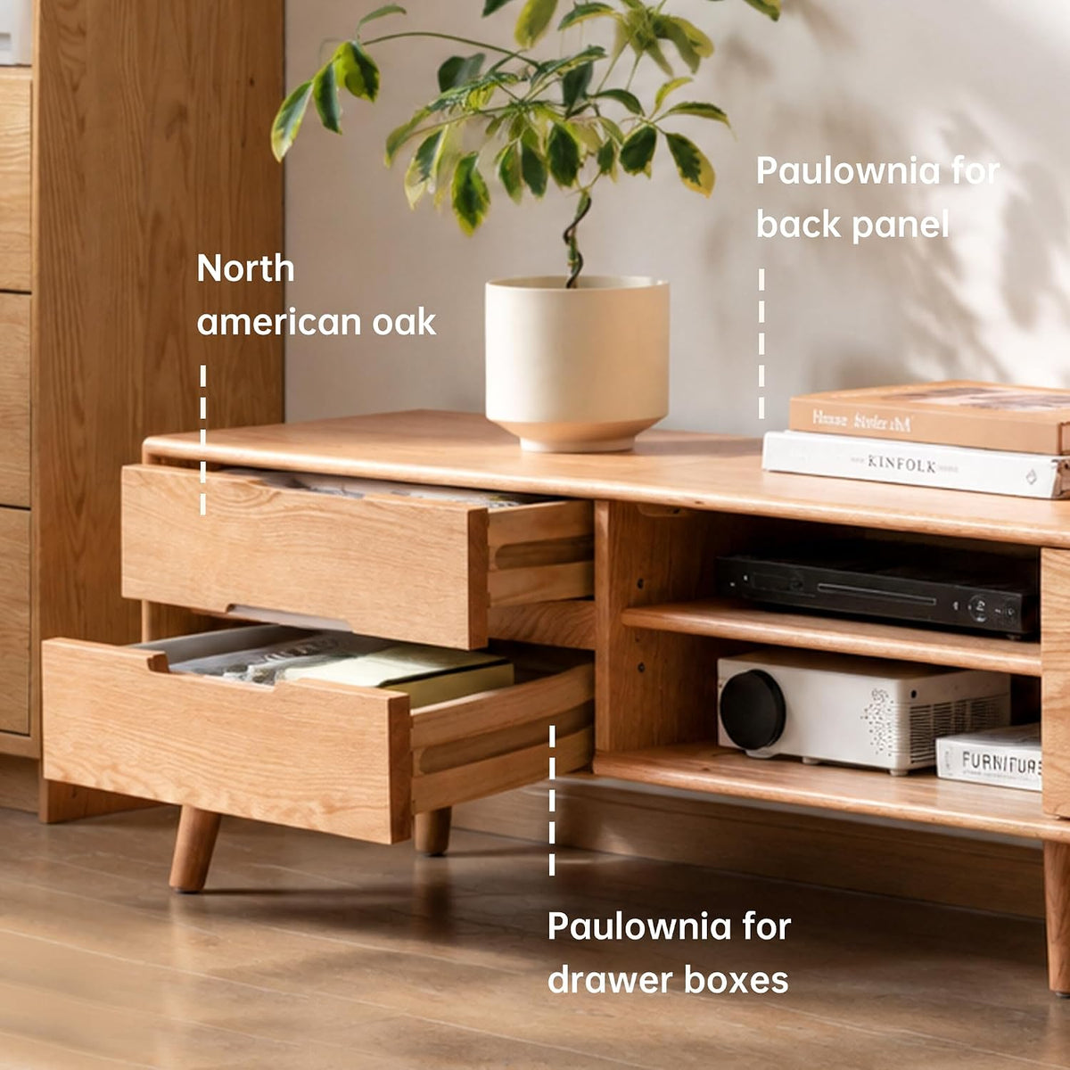 Oak Solid Wood TV Stand Sliding Door