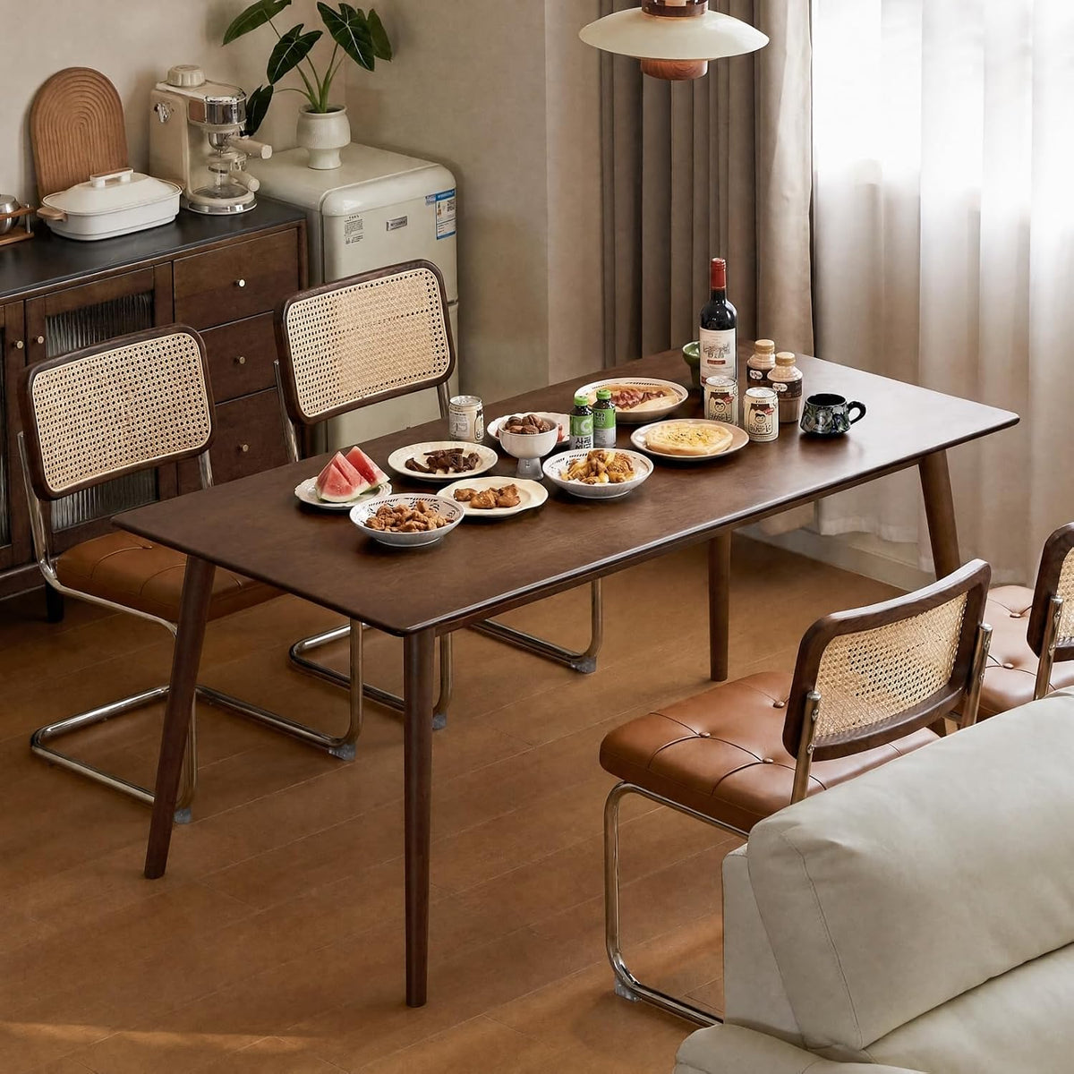 Oak Solid Wood, Rubberwood Modern Rectangular Dining Table